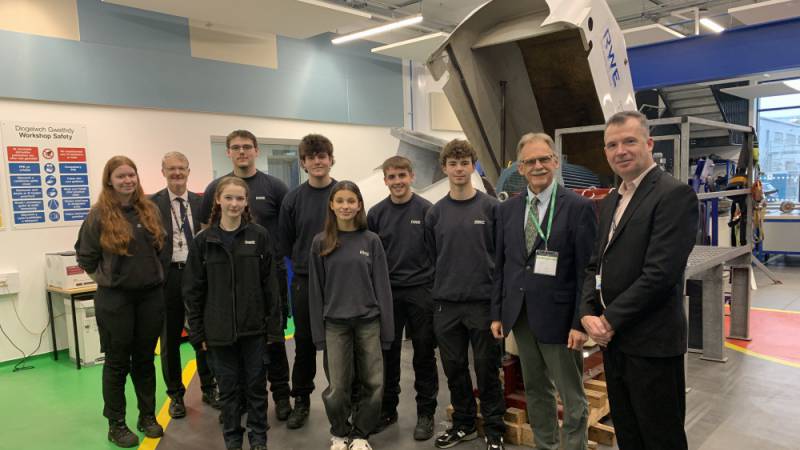 Mark Isherwood MS with apprentices and staff at Coleg Llandrillo’s Engineering Centre in Rhyl