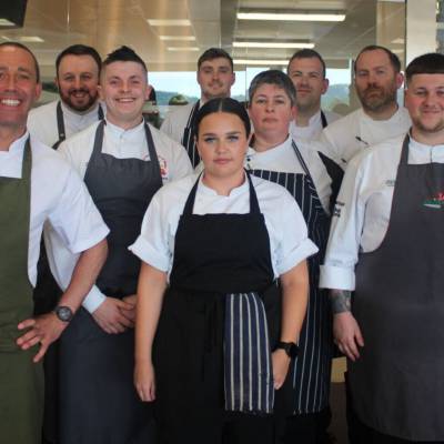 Coleg Llandrillo lecturer Mike Evans (front right) with chefs before the Alumni Gala dinner at the Orme View Restaurant