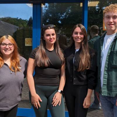 Coleg Menai students Katrin Spens, Cerys Sloan, Amelia Buchanan and George Russell