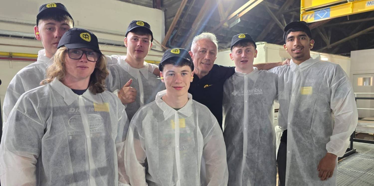 Students visiting the HeinzGlas factory during a trip to Germany