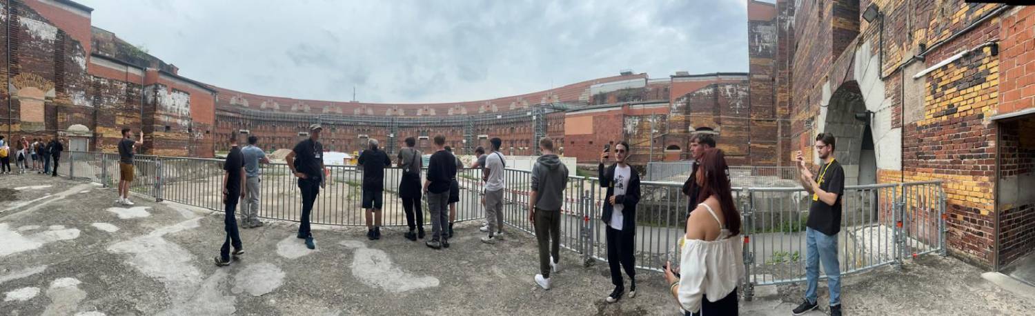 Students visiting the Nuremberg Rally site during a trip to Germany