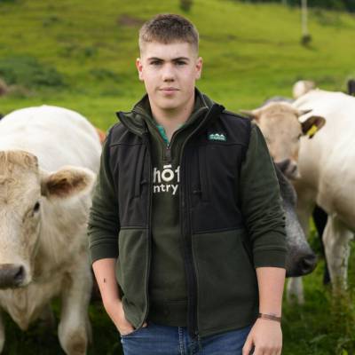 Cian Rhys on his family farm in Nantporth