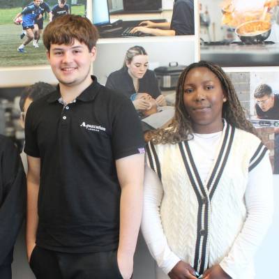 Grŵp Llandrillo Menai’s Student Union Presidents Troy Maclean, Rhiannon Williams, Rhys Morris and Munachi Nneji