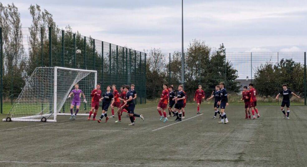 Action from the game between Coleg Llandrillo and Coleg Menai / Coleg Meirion-Dwyfor on the 3G pitch at the Rhos-on-Sea campus