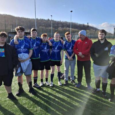 Coleg Meirion-Dwyfor’s Skills for Life and Work football team with Rob Baynham of ColegauCymru at the Ability Counts Football Tournament