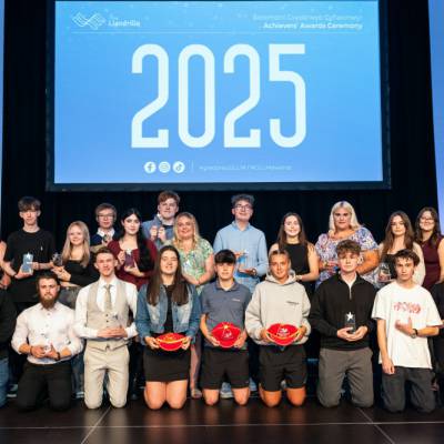 The winners of Coleg Llandrillo’s 2024/25 Achievers’ Awards with their trophies