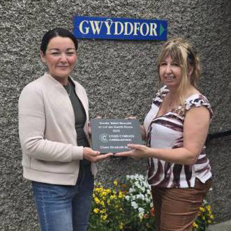Left to right: Claire Elizabeth Hughes with Mary Williams, Manager - Gŵyddfor residential home