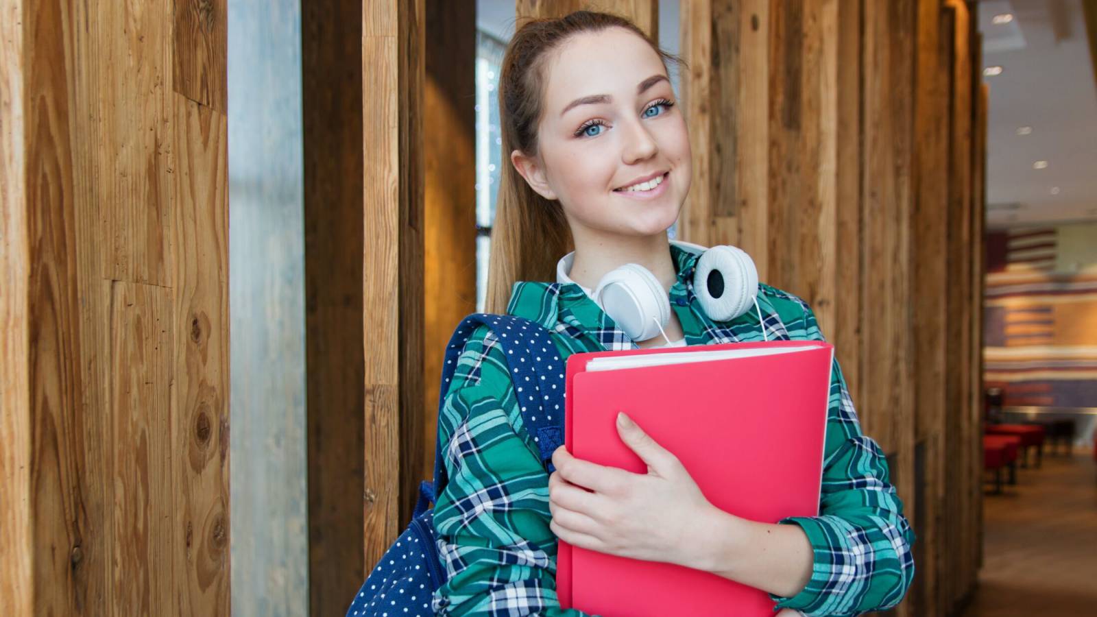 Student with work folder