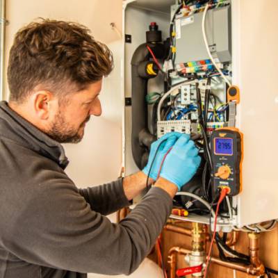 Man servicing a boiler