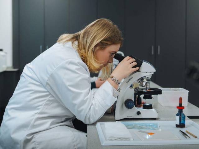 Student in a science lab