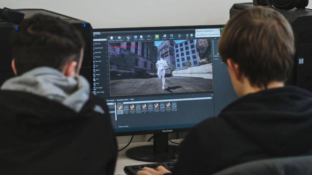 Student playing computer games