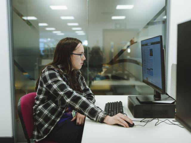 Student using a computer