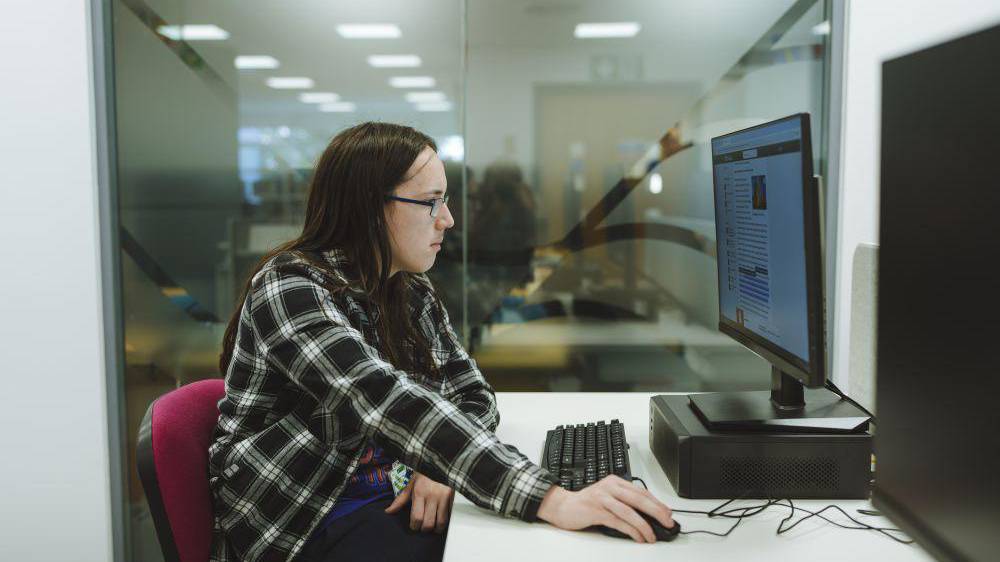 Student using a computer