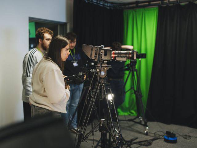 Students using a TV camera